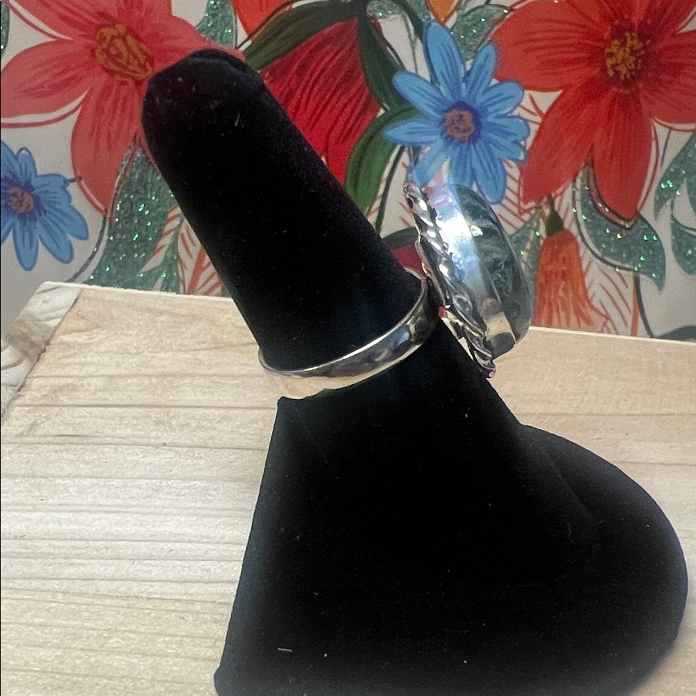 Cabochon Moss Agate Gemstone Silver Plated Ring Size 7 New - Picture 3 of 3
